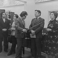 У микрофона - Лангенбах Н. В. Открытие здания библиотеки по улице Карла Маркса, 13, 1980 год